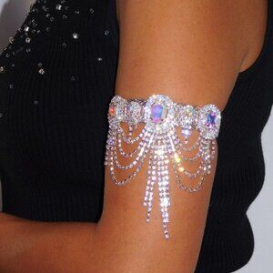 Silver AB Arm Bands Rhinestone Bridal Party Belly Dance Upper Arm